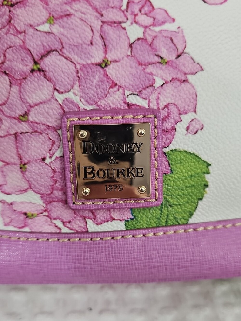 Mini Dooney & Bourke Pink Floral Dome Satchel with Green Leaf Accents - Picture 5 of 10